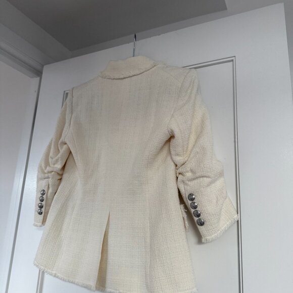 NWT Veronica Beard Tweed Blazer Jacket White Cinched Sleeves Fray Hem Sz 4 - Picture 6 of 7
